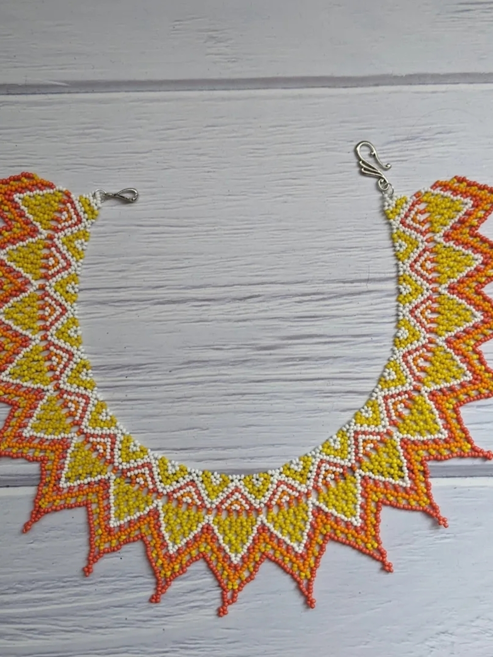 Handmade Yellow, Orange & White Beaded Statement Necklace